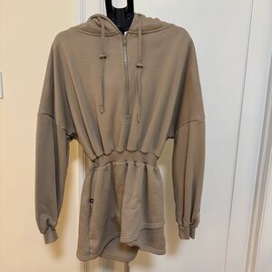 POPFLEX Beige Zip-Up Oversized Cloud Hoodie Dress S/M